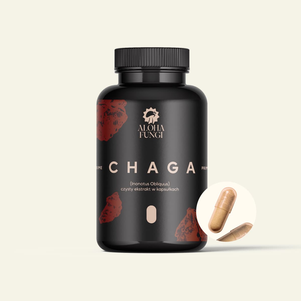 Chaga Kapsułki · PRIME, opakowanie produktu Aloha Fungi