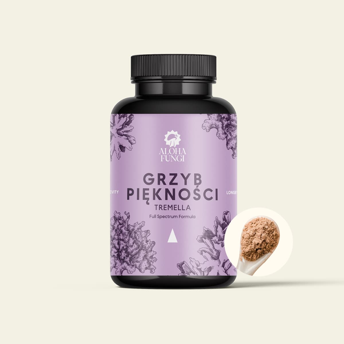 Tremella Proszki · LONGEVITY, opakowanie produktu Aloha Fungi